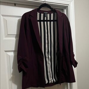 Purple, partial lined (black & white stripe inner) blazer